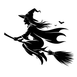free witch flying on broom svg silhouette