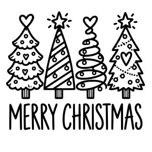 free Bold black-and-white Christmas trees svg with hand-drawn outlines and “MERRY CHRISTMAS” lettering.