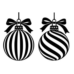 free black-and-white striped Christmas bauble svg design on a clean white background,