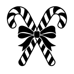 free black-and-white silhouette svg design with two crossed candy canes and a ribbon in the center