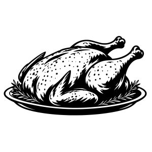 free Black roasted chicken svg silhouette with detailed white highlights on a clean white background.