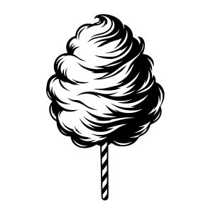 free detailed black-and-white candy floss svg silhouette with flowing sugar swirls